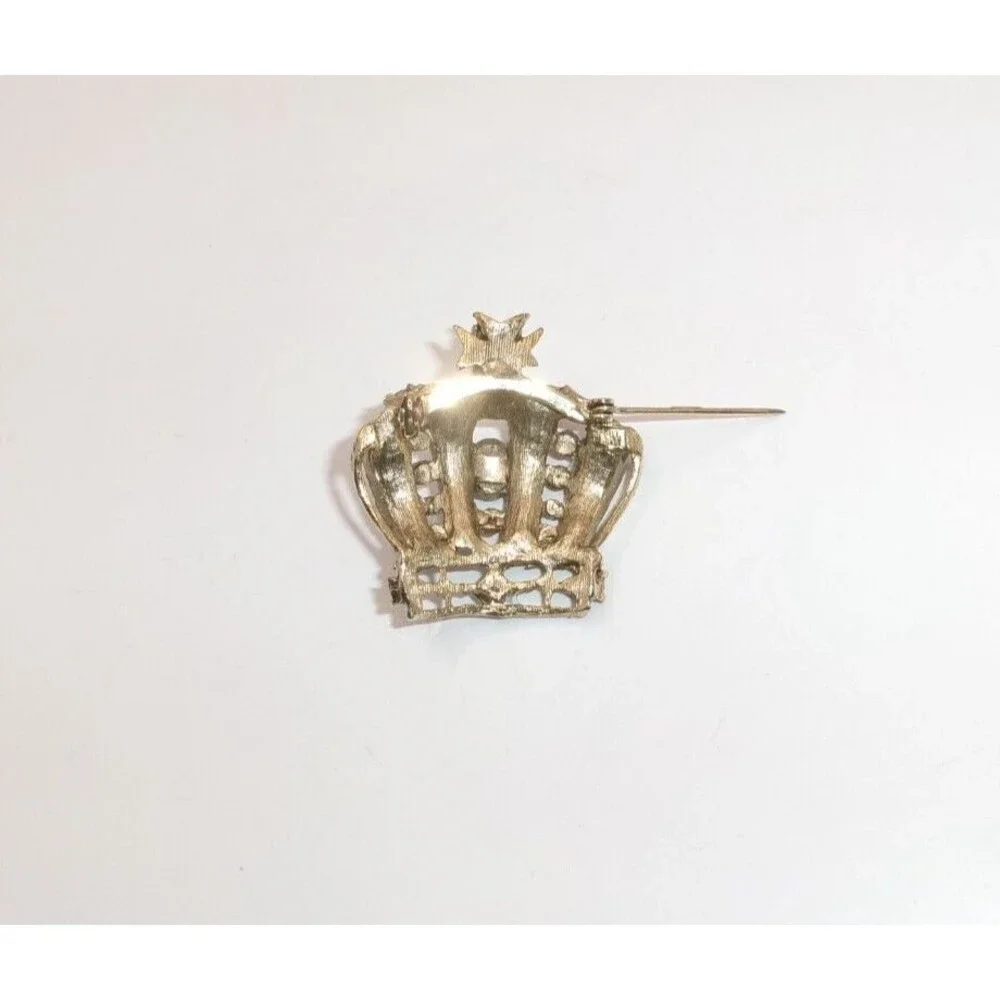 Vintage Royal Queen King Crown Brooch Multi-Color Rhinestone & Enamel Pin Red